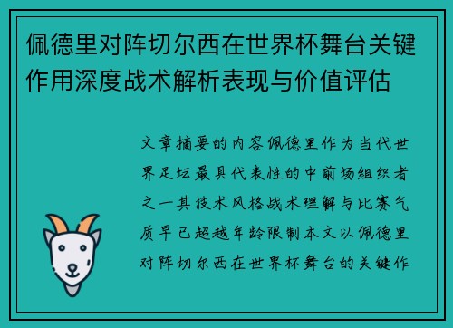 佩德里对阵切尔西在世界杯舞台关键作用深度战术解析表现与价值评估